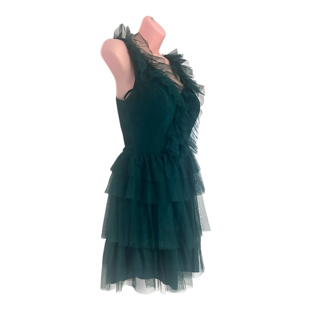 CITY STUDIO Juniors Tulle Mesh Ruffle Fairy Dark Green Cocktail Party Xmas Dress - Picture 5 of 16